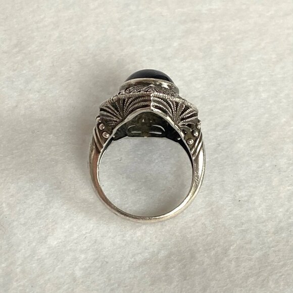 Sterling Silver 925 Thailand Scrollwork Filigree Oval Black Onyx Ring Sz 6.75 - Picture 5 of 16